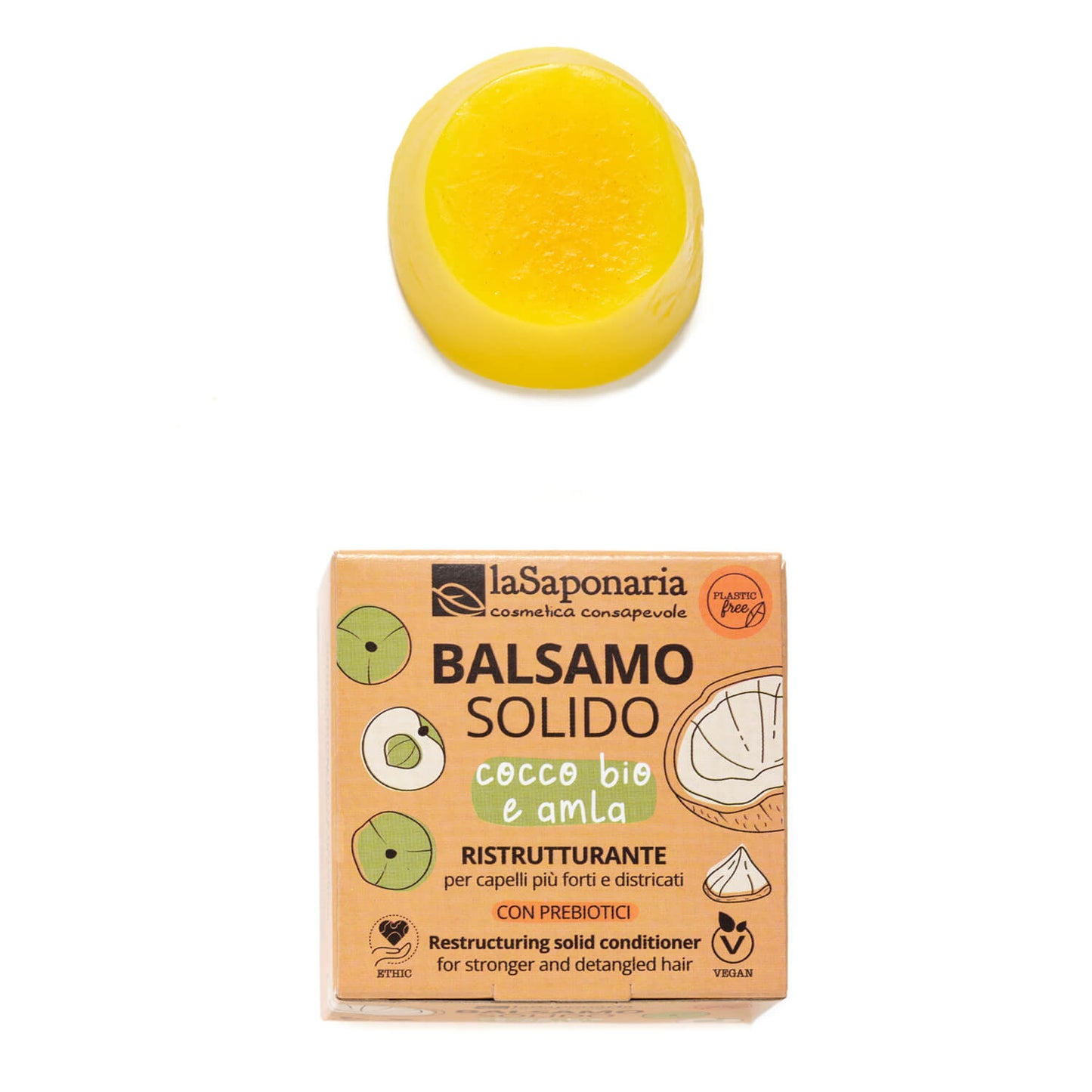 Amaciador sólido natural reestruturante com coco e amla da La Saponaria