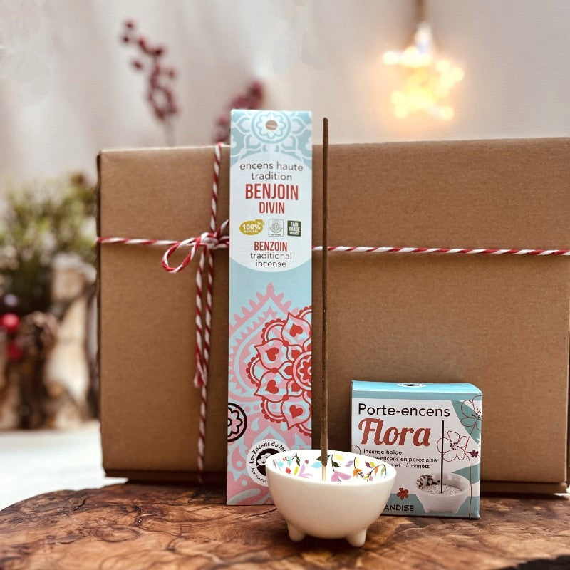 Conjunto oferta de porta incenso e incenso natural benjoin da aromandise