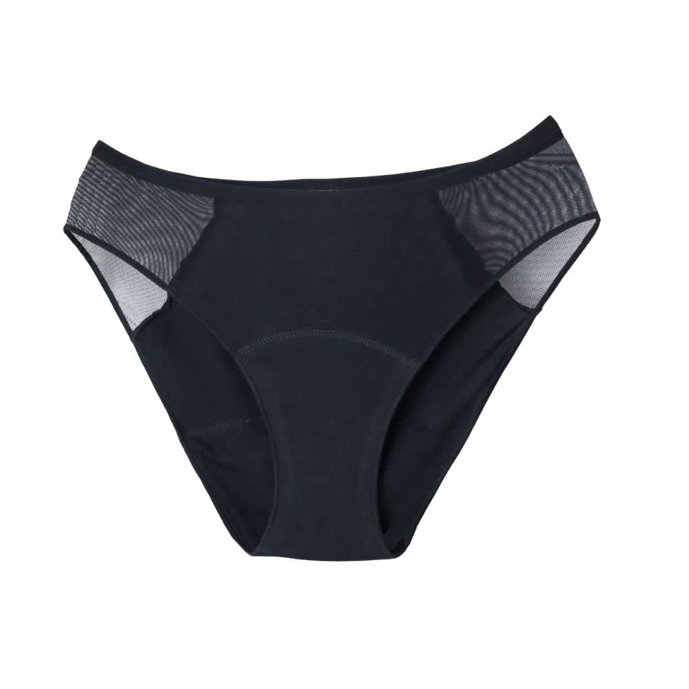 Cueca Menstrual reutilizável em algodão biológico da Masmi Modelo Elegant. Corte estilo bikini.