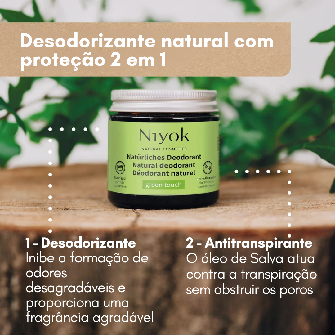 Desodorizante natural da Niyok. Sem Alumínio. Frasco de vidro