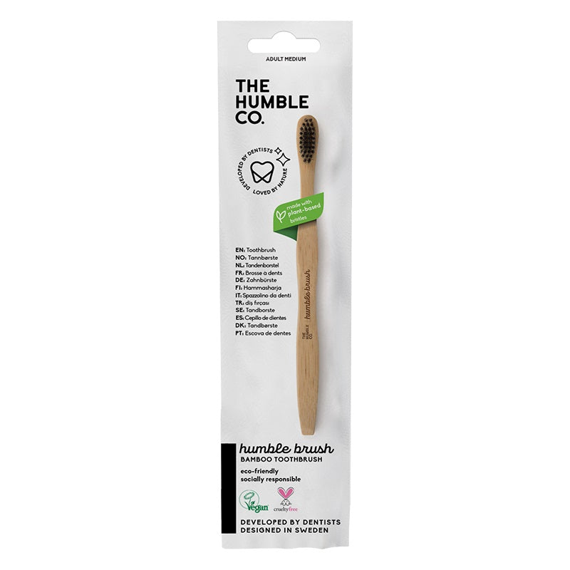 Bamboo Toothbrush Adult - Medium (Flat Handle) - The Humble Co.