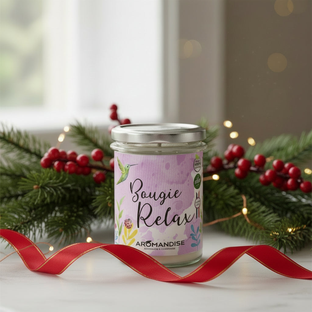 Vela aromatica com aromas relaxantes naturais da Aromandise