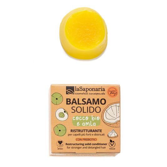 Amaciador sólido natural reestruturante com coco e amla da La Saponaria