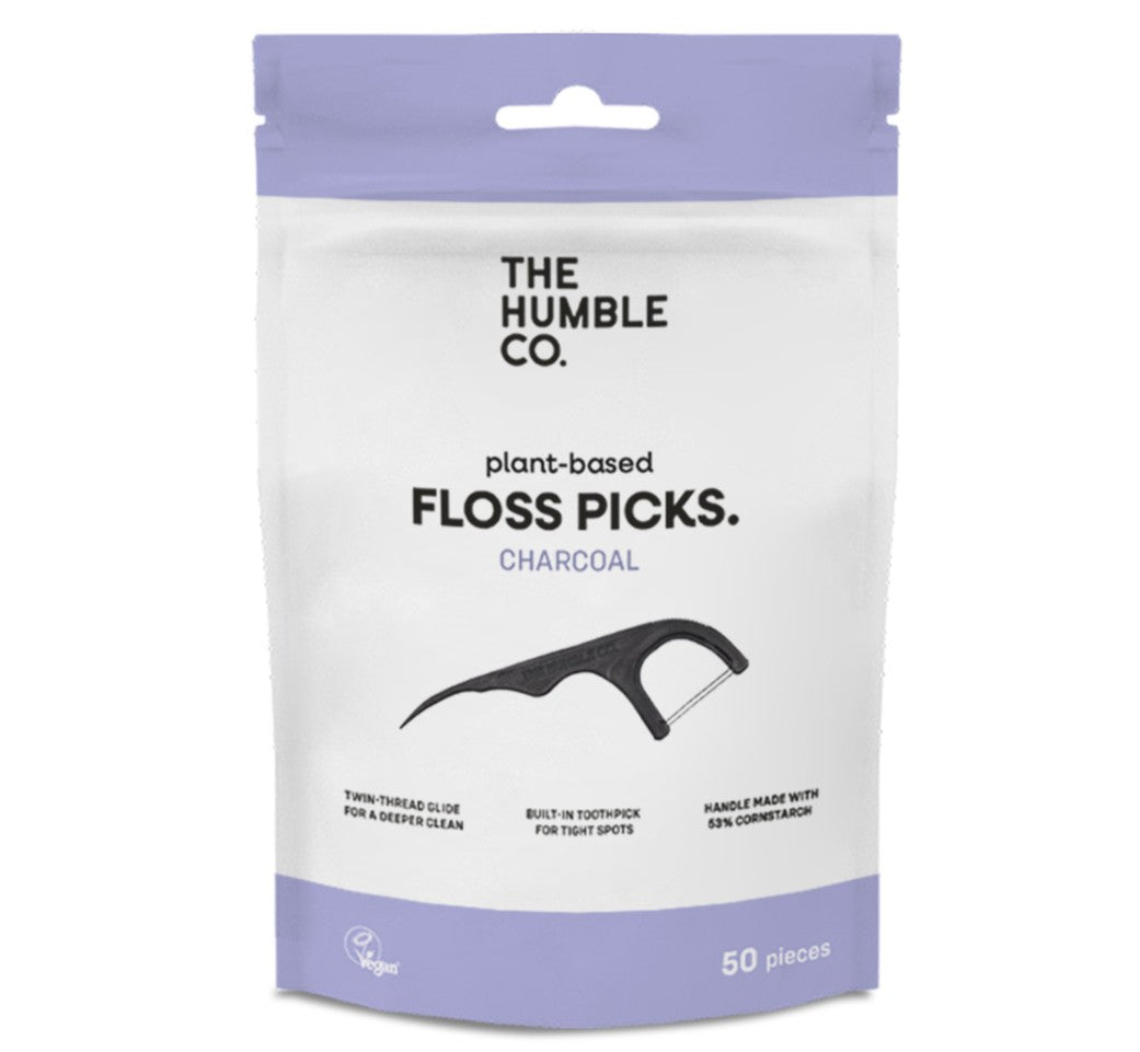 Aplicador de fio dentário infundido em carvão com sabor a menta da The Humble Co