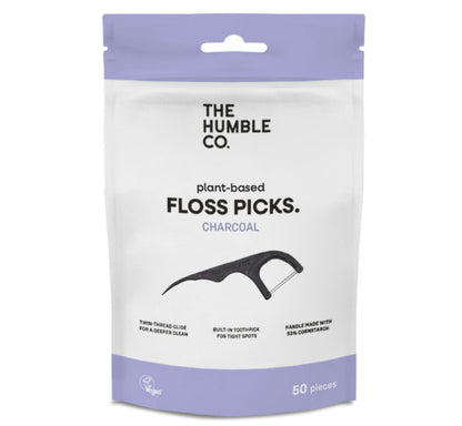 Aplicador de fio dentário infundido em carvão com sabor a menta da The Humble Co