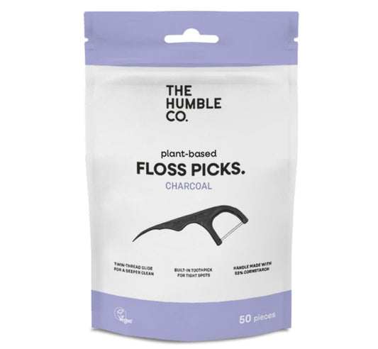 Aplicador de fio dentário infundido em carvão com sabor a menta da The Humble Co