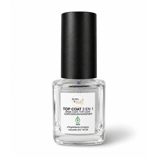 Top Coat 3 em 1 para unhas da Born to bio 7 ml. 93% de ingredientes naturais