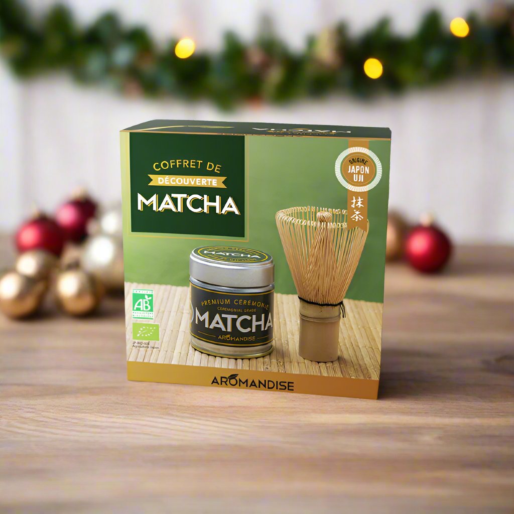 caixa descoberta para cerimónia chá matcha biológico