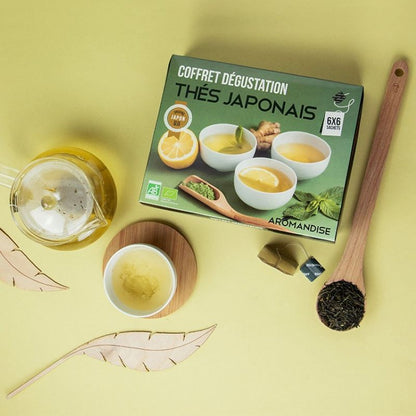 Conjunto de degustação de chá japonês biológico em saquetas