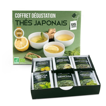 Conjunto de degustação de chá japonês biológico em saquetas