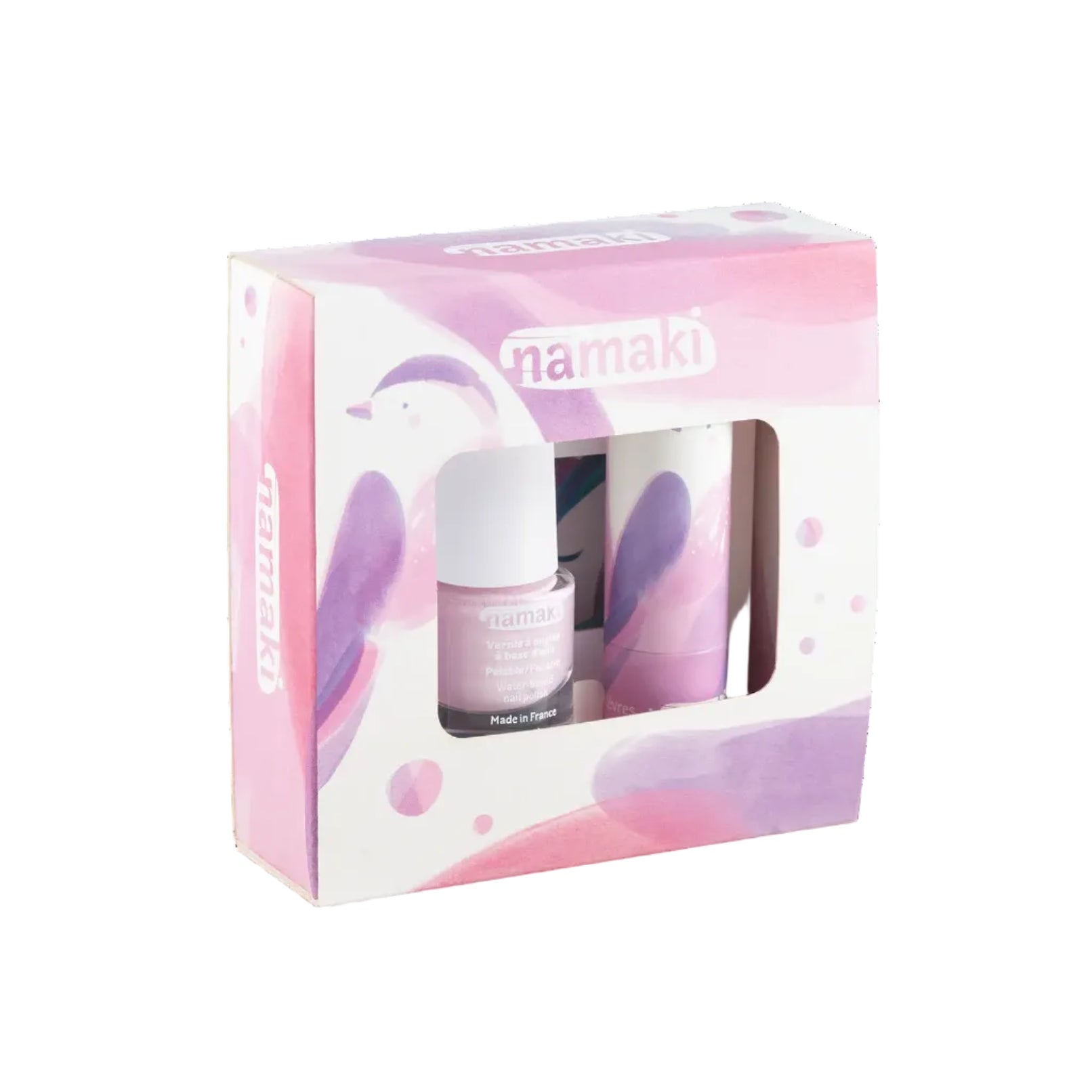 Conjunto de maquilhagem para crianças - Trio Rouxinol - com verniz rosa, batom cieiro rosa e espelho