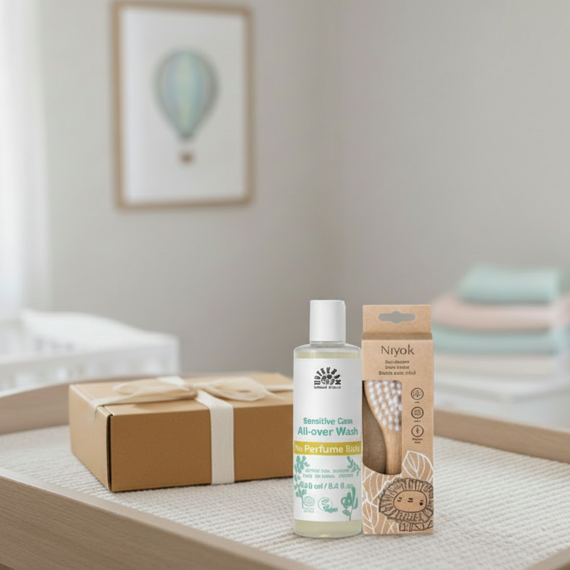 Caixa presente para bebé com produtos biológicos e sustentáveis