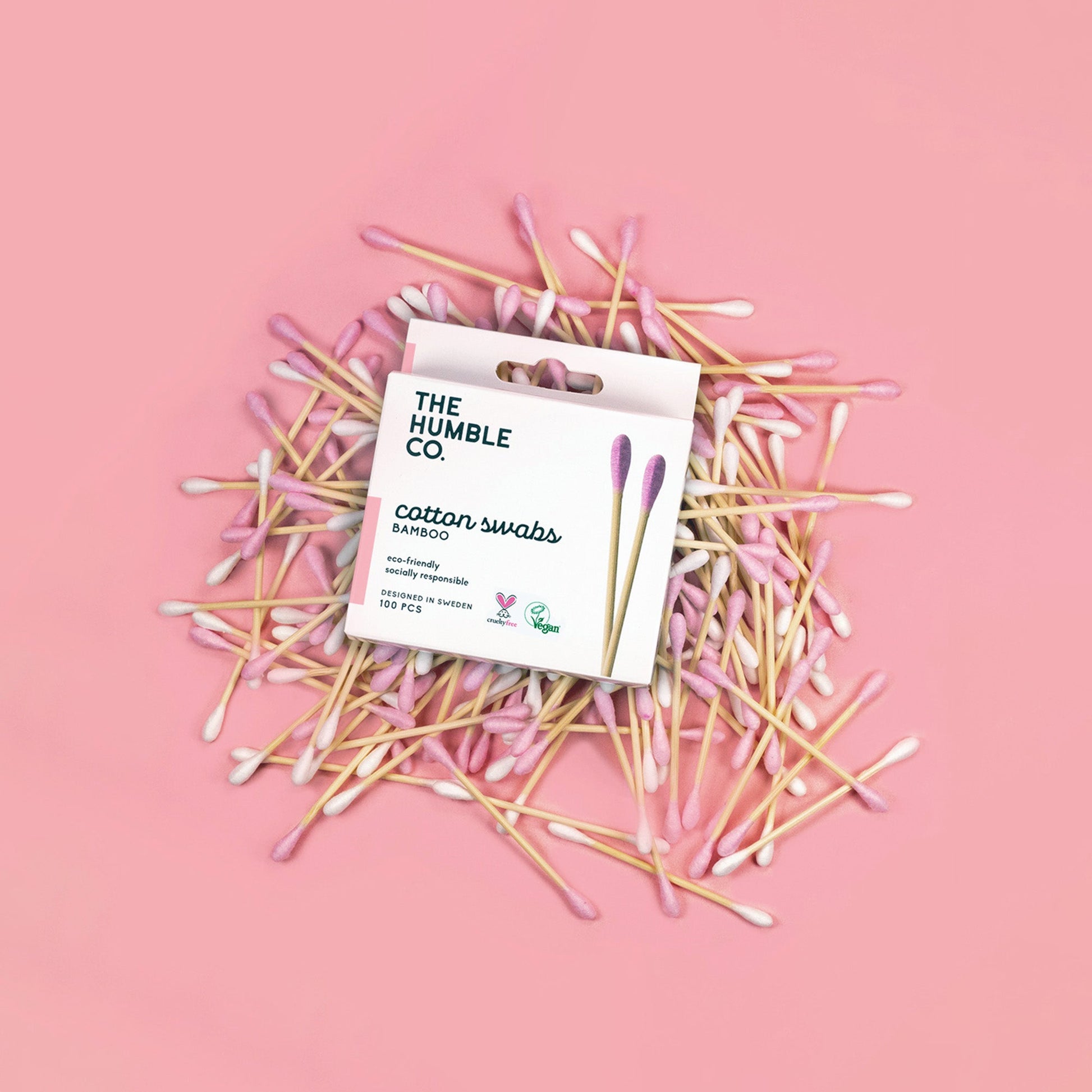 Cotonete bambu e algodão biológico rosa da The Humble Co.