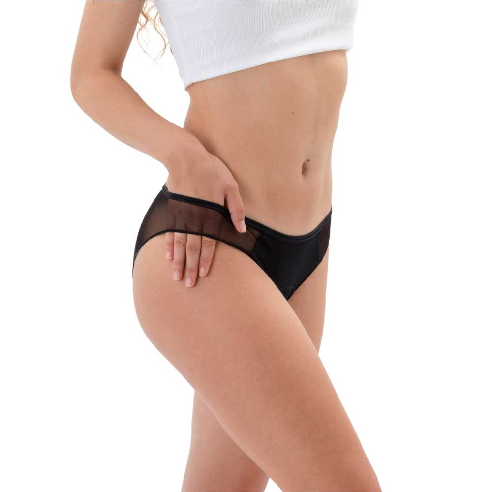 Cueca Menstrual reutilizável em algodão biológico da Masmi Modelo Elegant. Corte estilo bikini.