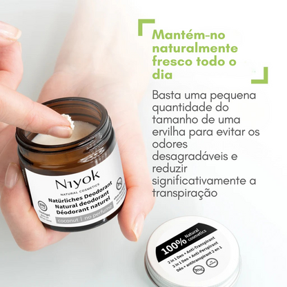 Desodorizante natural Sem Perfume da Niyok. Sem Alumínio. Frasco de vidro