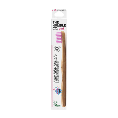 Escova de dentes de bambu para criança com cerdas rosa ultra macias - The Humble Co. 