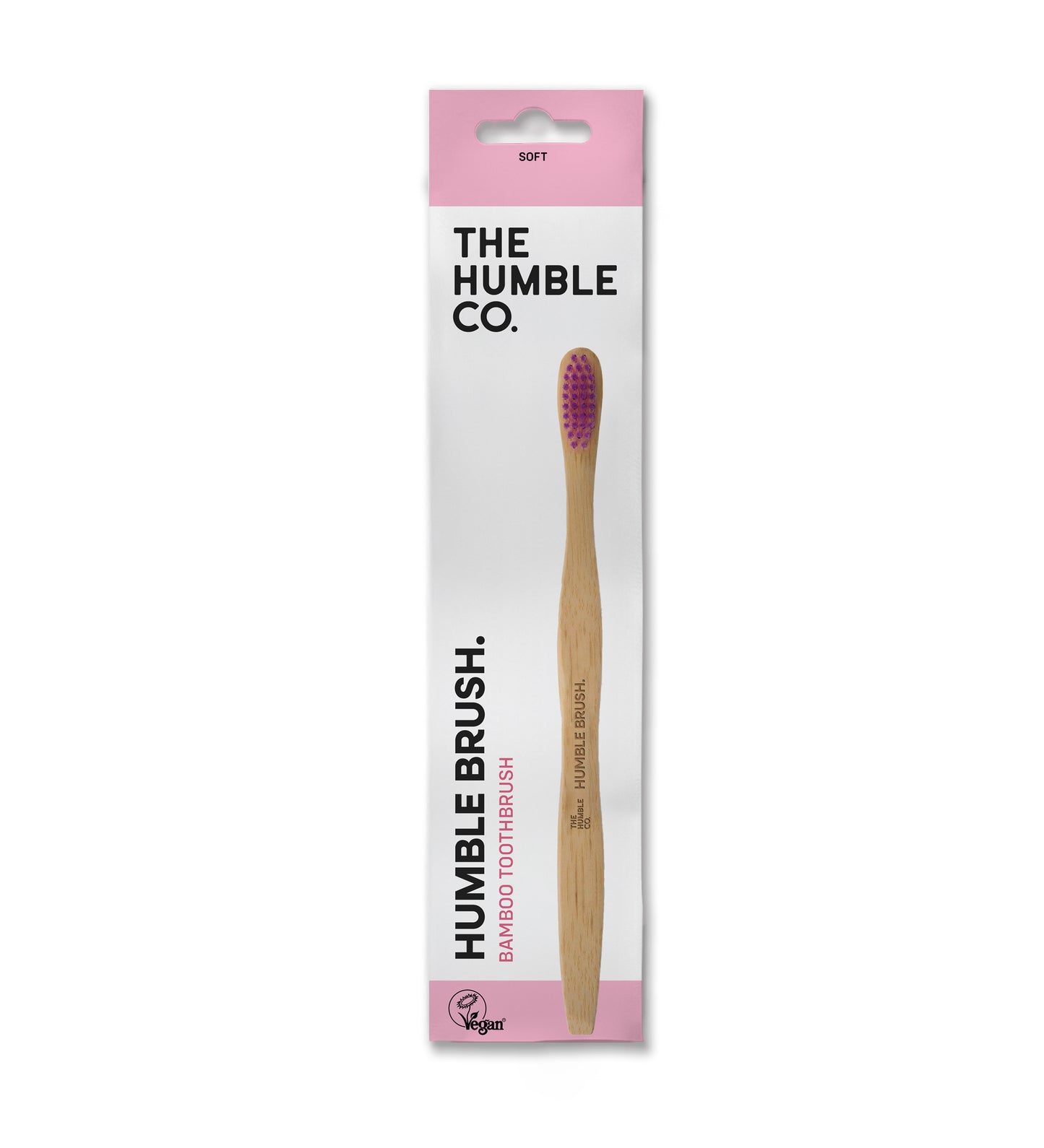Escova de dentes de bambu com cabo plano e cerdas suaves Rosa da The Humble Co