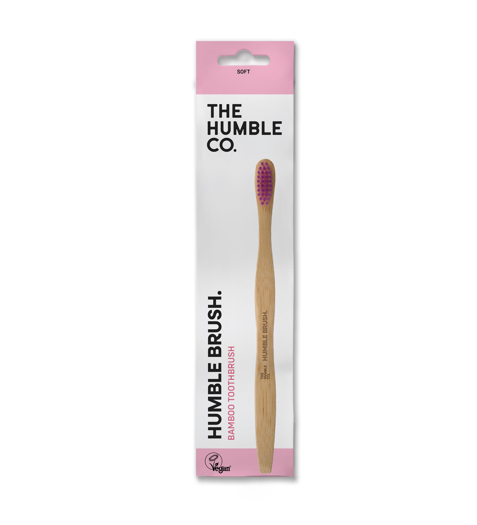 Escova de dentes de bambu com cabo plano e cerdas suaves Rosa da The Humble Co