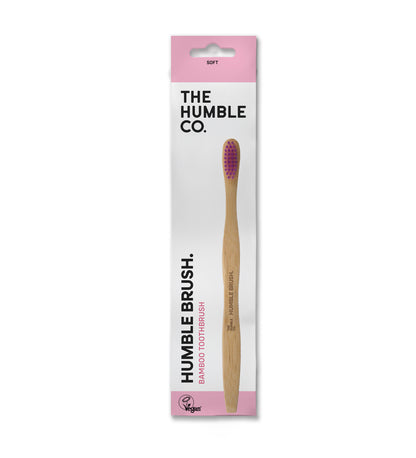Escova de dentes de bambu com cabo plano e cerdas suaves Rosa da The Humble Co