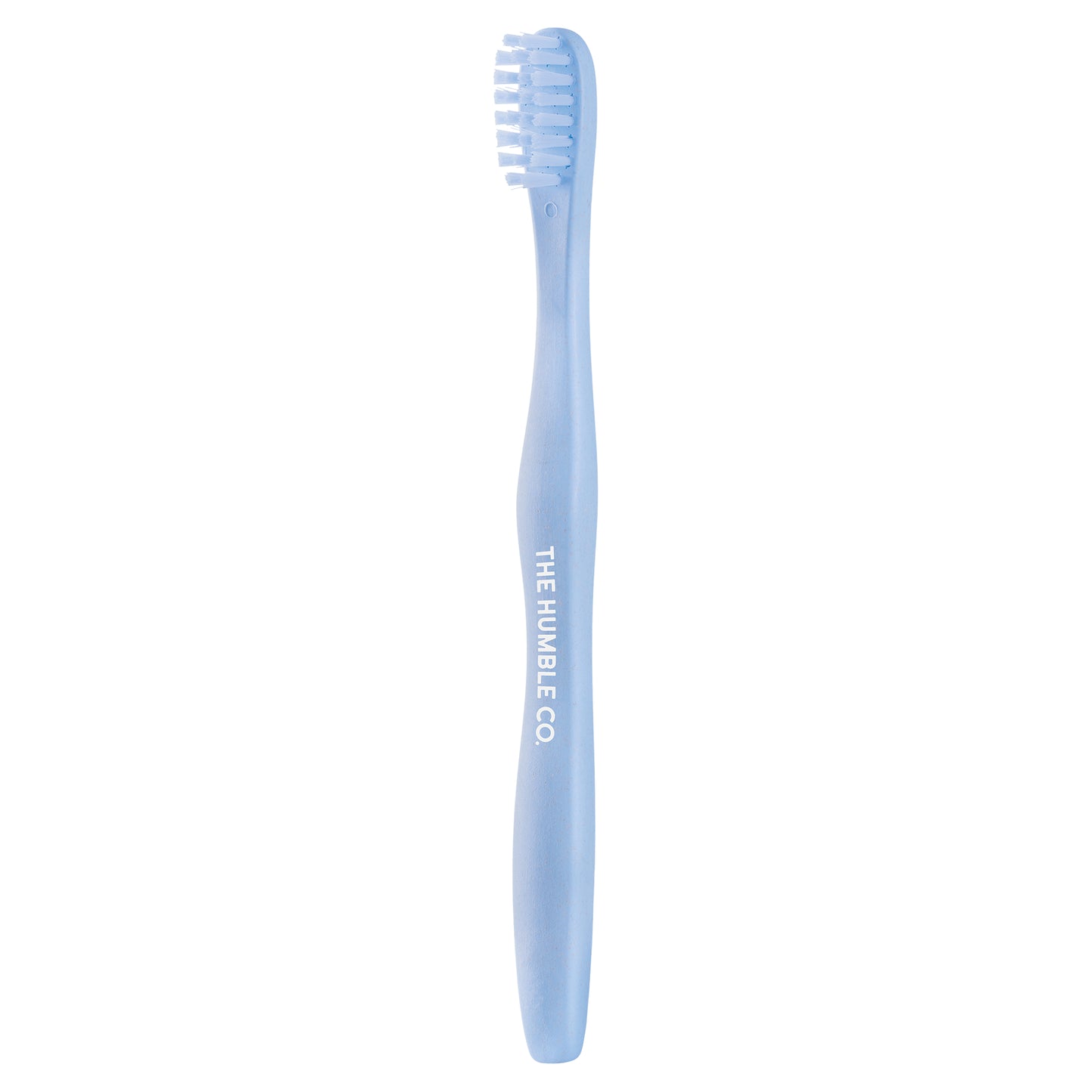 Escova de dentes de criança de base vegetal da The Humble Co. Cerdas sem BPA. Azul. Embalagem.