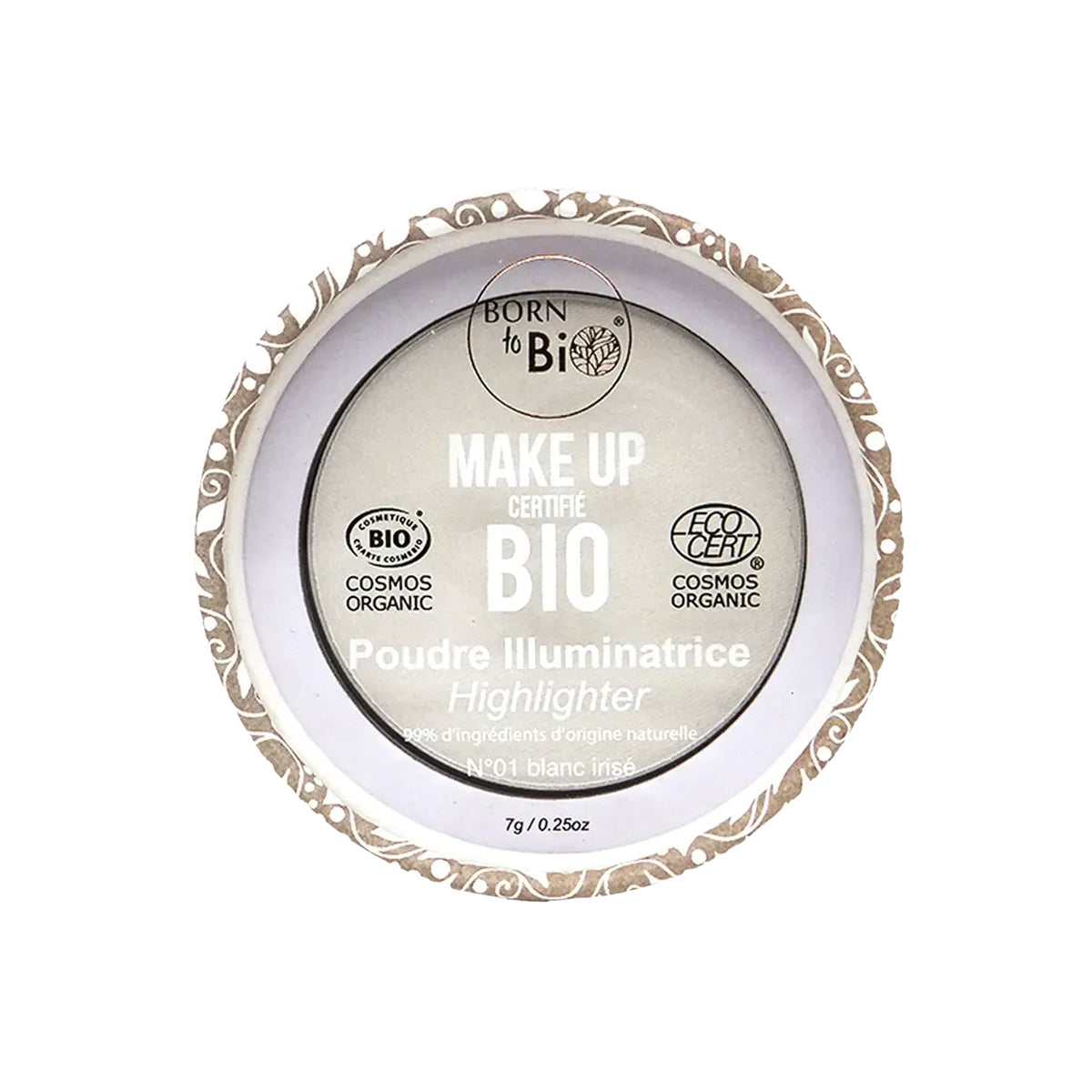 Iluminador #1 Branco Nacarado da Born to Bio com tampa 7g