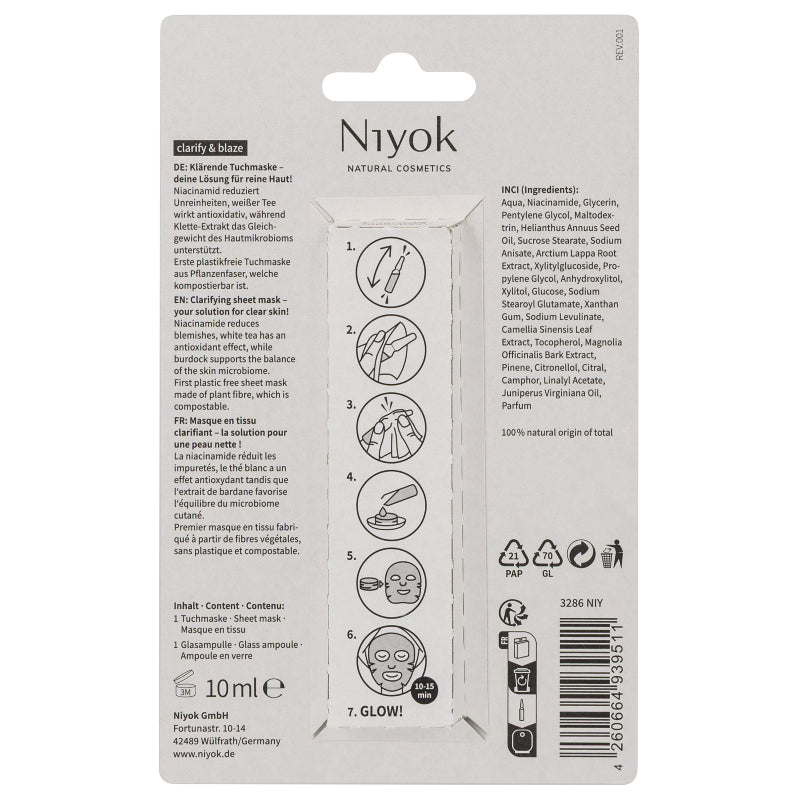 Máscara Facial de Tecido Purifica & Ilumina da Niyok - verso da embalagem