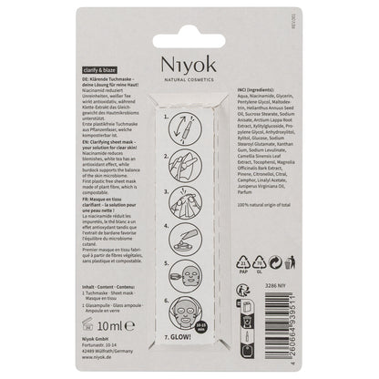 Máscara Facial de Tecido Purifica & Ilumina da Niyok - verso da embalagem