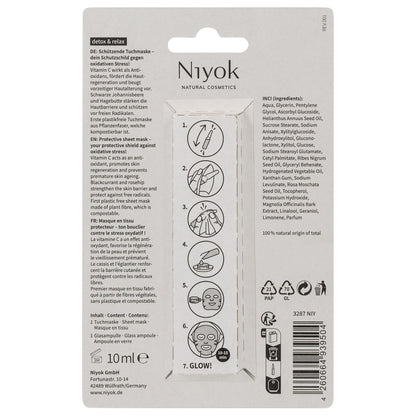 Máscara Facial de Tecido Detox & Relax da Niyok - verso da embalagem