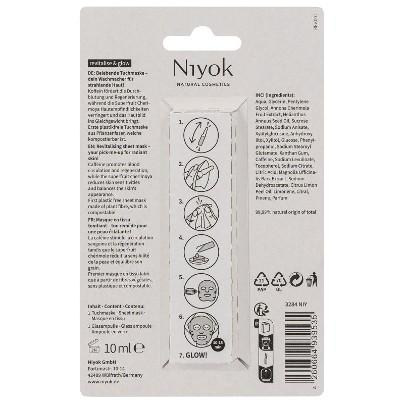 Máscara Facial de Tecido Revitaliza & Ilumina da Niyok - verso da embalagem