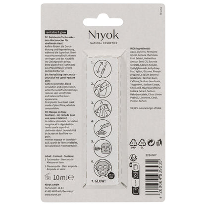 Máscara Facial de Tecido Revitaliza & Ilumina da Niyok - verso da embalagem