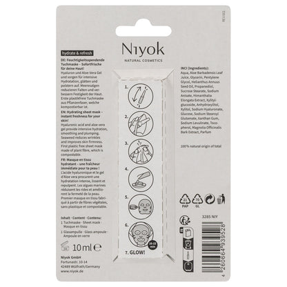 Máscara Facial de Tecido Hidrata & Refresca da Niyok - verso da embalagem