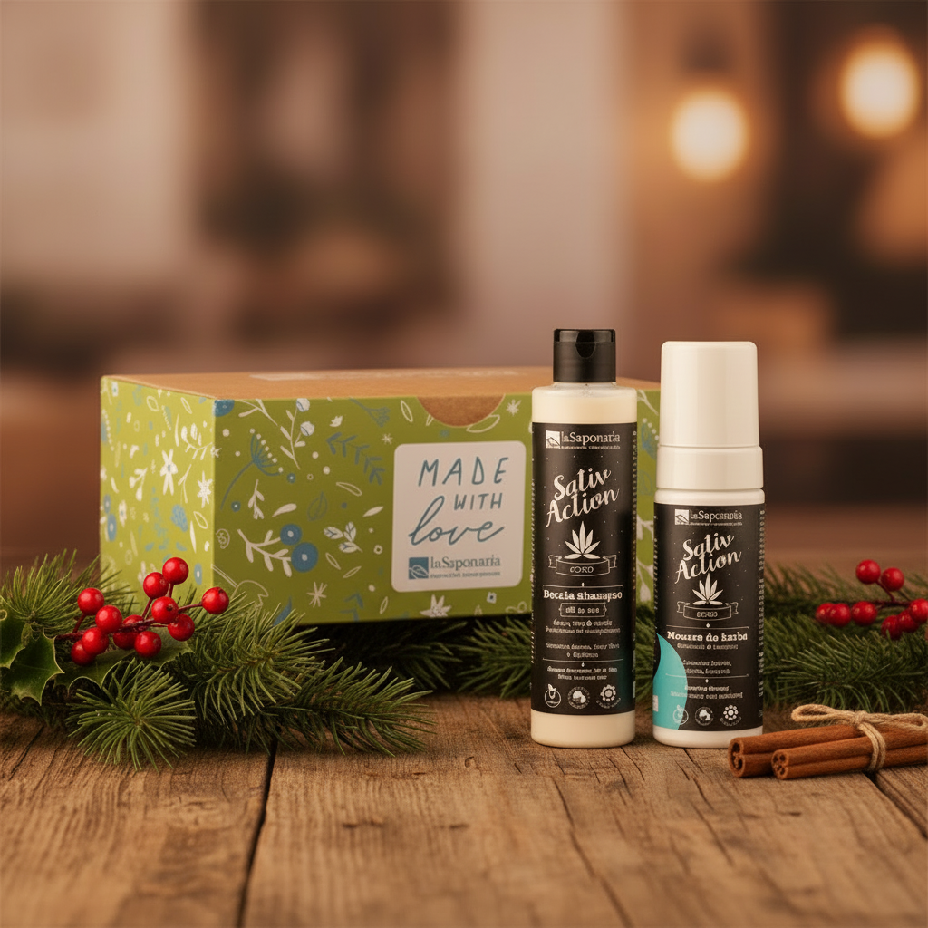 Conjunto de oferta para homem com mousse de barbear e champô & gel douche 2 em 1 biológicos da La Saponaria.