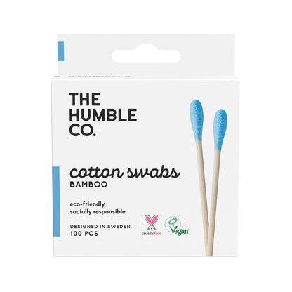 Cotonete de bambu e algodão biológico azul da The Humble Co.