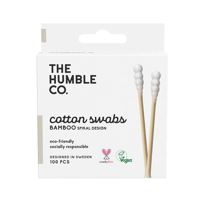 Cotonetes de bambu e algodão biológico branco em espiral da The Humble Co.