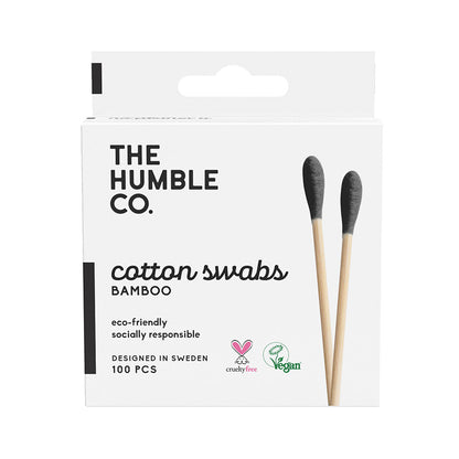Cotonetes de bambu e algodão biológico preto da The Humble Co.