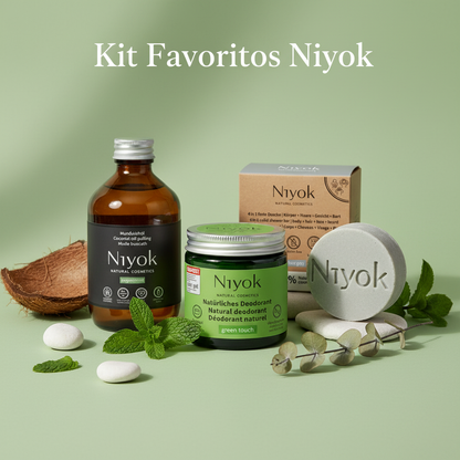 Kit Favoritos Niyok — Oil Pulling, Desodorizante Green Touch e Barra de Duche 4 em 1