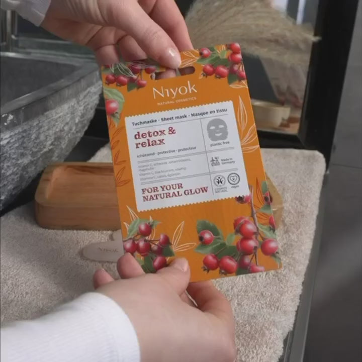 Máscara Facial de Tecido Detox & Relax da Niyok - vídeo de instruções